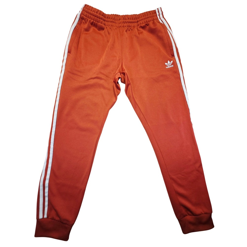Adidas Originals Mens Orange 3-Stripe Trefoil Track Pants Joggers Large